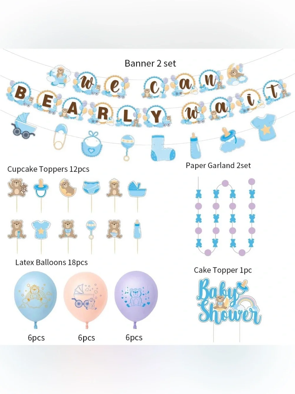 Baby Shower Party Decoration Bundle - WE CAN BEARLY WAIT DECORATION KIT